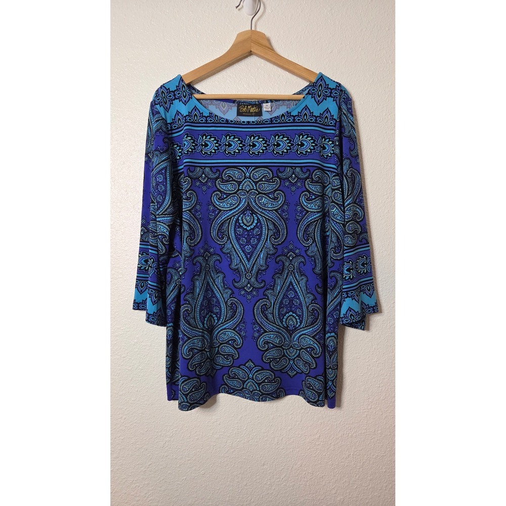 Bob Mackie Wearable Art Paisley Print Tunic Top 1X Boho Retro NWT